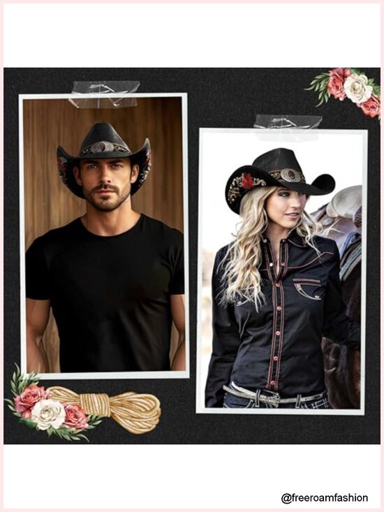 Straw Western Hat with Floral Embroidery and Rhinestones main image 6